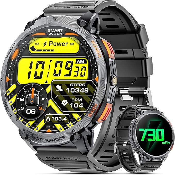 Haulvean Military Smart Watches for Men, 1.85" HD Large Screen Smart Watch, Flashlight/730mAh/110+ Sports Modes Fitness Tr...