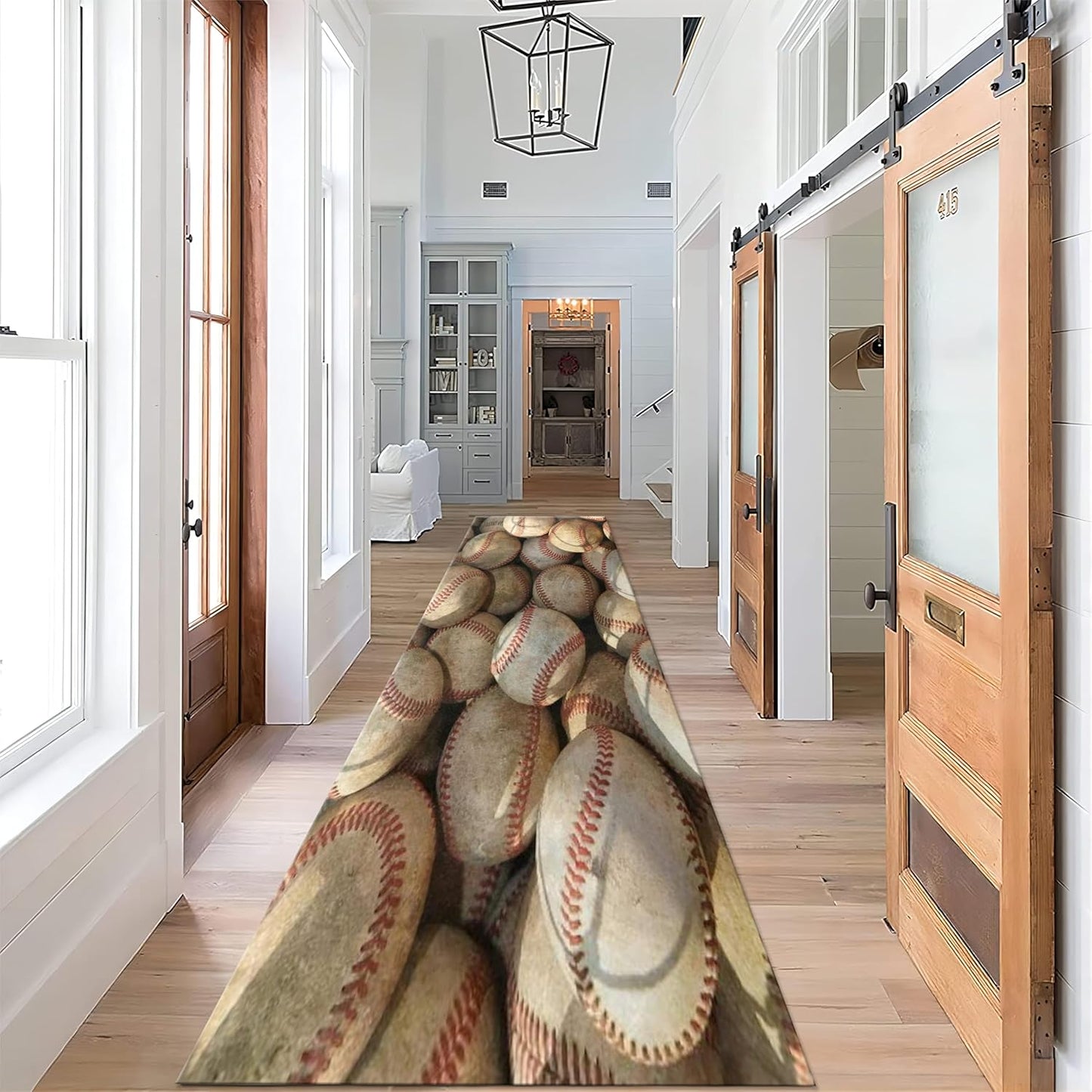 Baseball Long Hallway Rug Runners, 3.3x7ft, Sports Field Indoor Carpet, Reduce Noise Breathable Soft Entry Rug, Non-Shedding Pet Friendly Foldable Area Rug for Indoor Entry Entryway