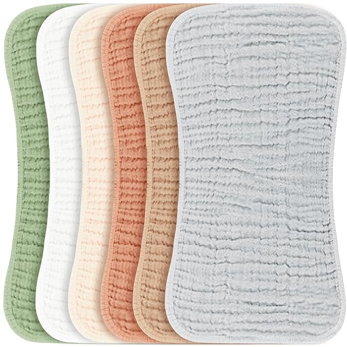Konssy Muslin Baby Burp Cloths Sets for Unisex- 6 Pack Large 100% Cotton Burping Clothes for Newborn, Baby Girls and Boys