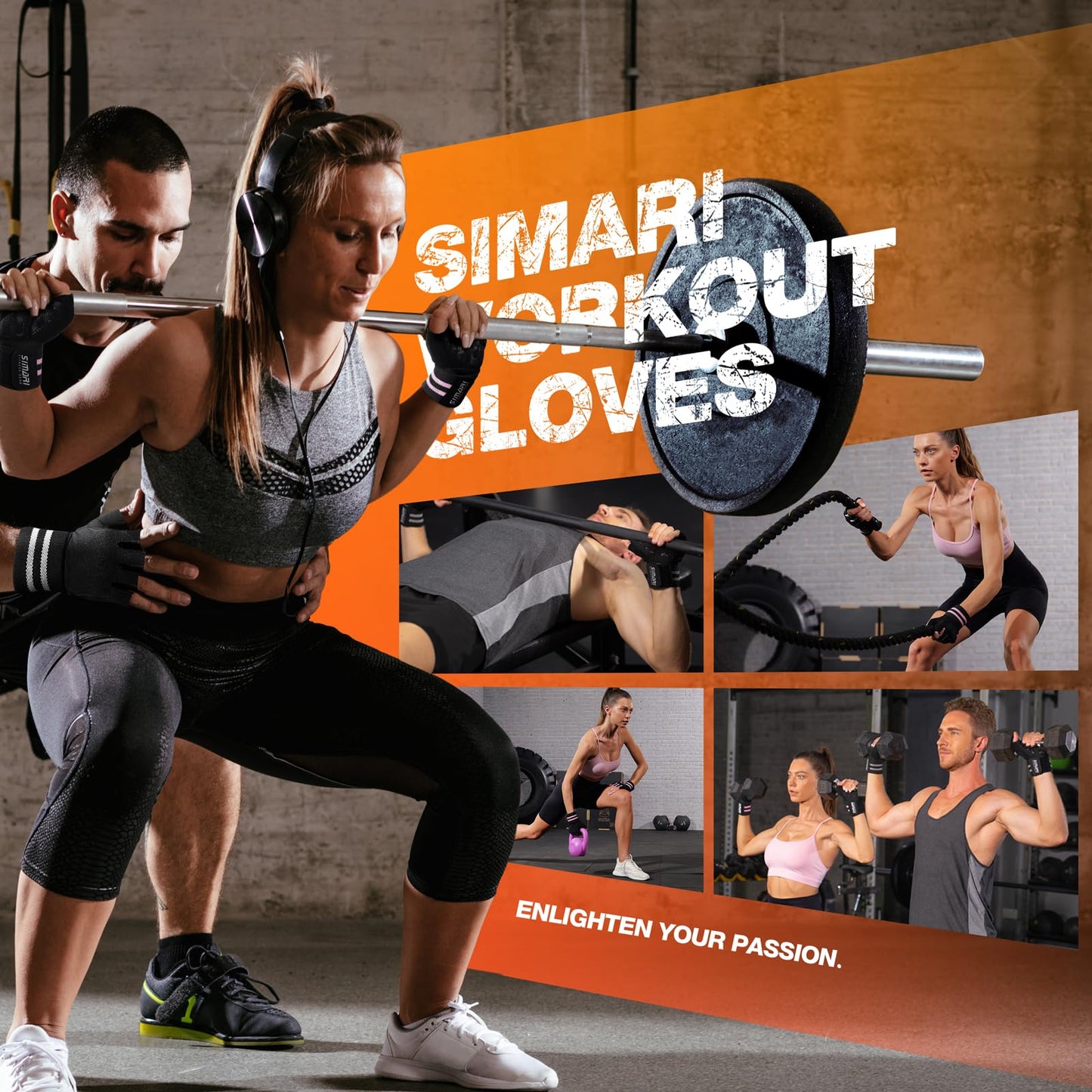 SIMARI Wrist Support Workout Gloves for Men & Women, Weight Lifting Gloves with Padded, Grip, Full Palm Protection, Gift for Gym Exercise, Cycling, Weightlifting Training, Fitness, Black Gray, Size XS