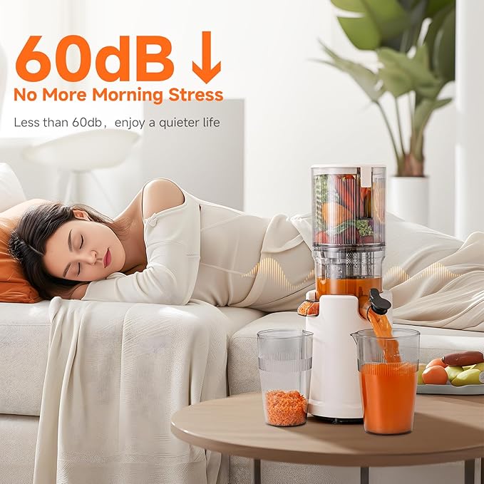 Slow Cold Press Juicer Machine: Electric Masticating Juicer Extractor Easy Clean - 5.4" Extra Large Feed Chute Fit Whole Fruits & Vegetables - Cold Pressed Slow Blender Juicer