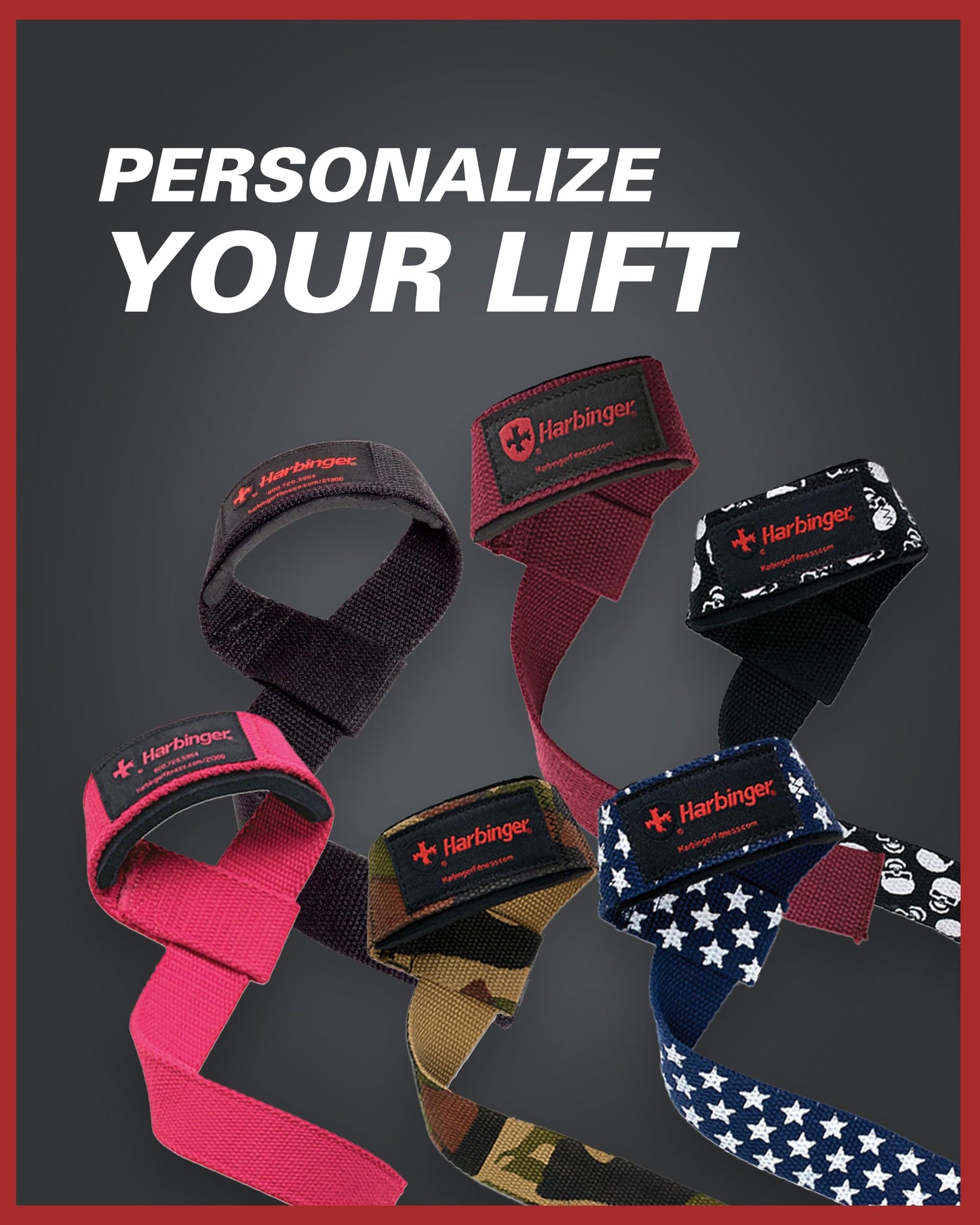 Harbinger 21.5" Padded Cotton Weight Lifting Straps with NeoTek Cushioned Wrist (Pair), Flag