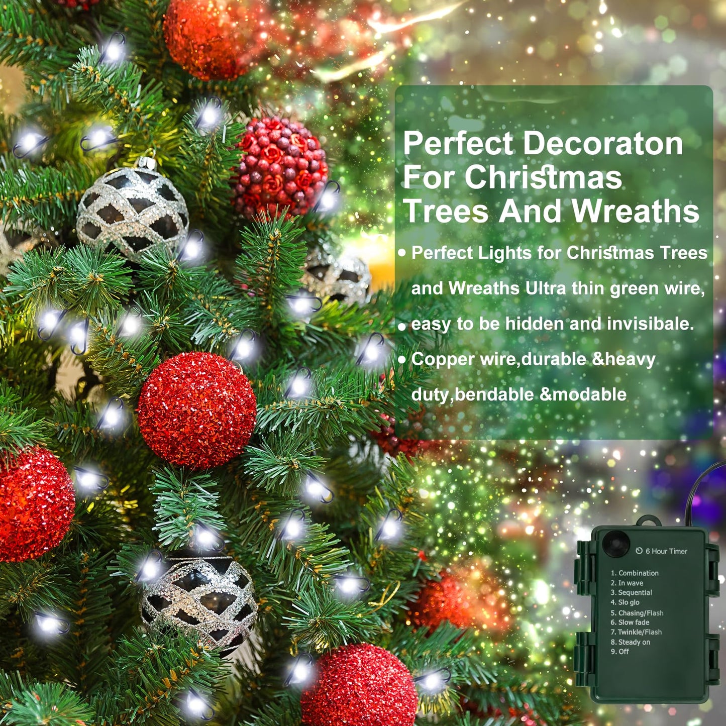 Fairyglim 2 Pack Battery Operated Christmas Lights  10Ft 100 Micro Leds Fairy Lights With 8 Modes And Timer  Green Copper Wire For Indoor Outdoor Christmas Tree Wreath Garland Garden Party  Cool White
