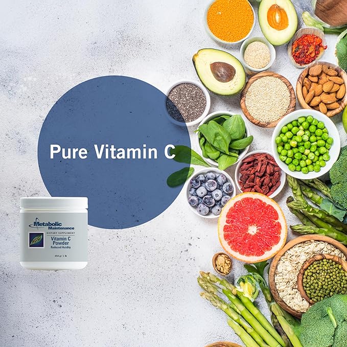 Metabolic Maintenance Vitamin C Powder Reduced Acidity - Reduced pH (4.7) Antioxidant + Immune Support Supplement - Easy Drink Add-in (1 lb / 454 Servings)