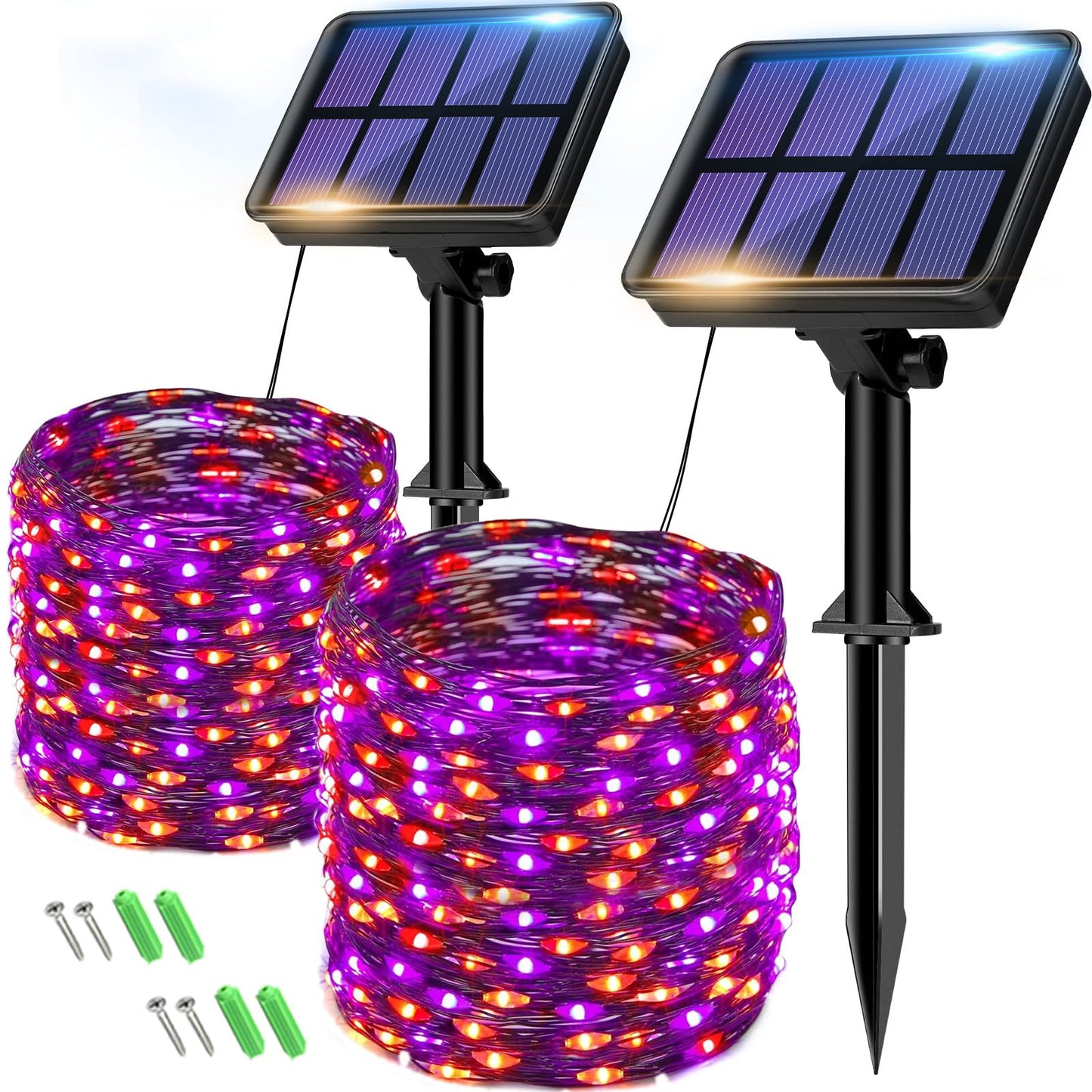 btfarm Solar Fairy Lights Outdoor, 160 LED, 66FT, 8 Modes, Waterproof, 2 Pack, Orange Purple