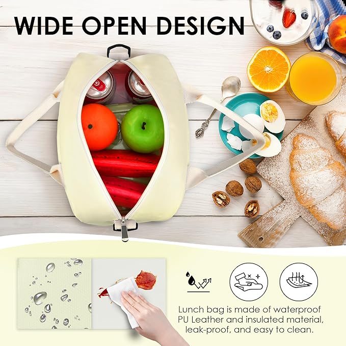 LOKASS Lunch Bag for Women-Insulated Adults Lunch Box with Front Pocket- Small Cute Lunch Tote for Work-Reusable Cooler Bag for Office Picnic Beach or Travel（Beige）