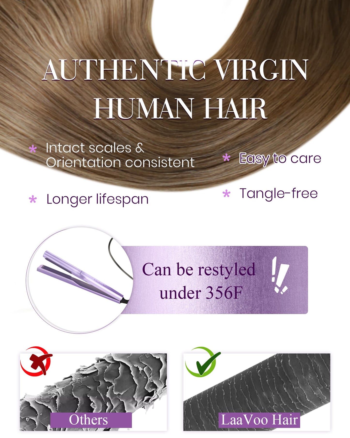 LaaVoo Micro Link Hair Extensions 24" Human Hair Balayage Ash to Golden Brown, Silky Straight, 50g/s
