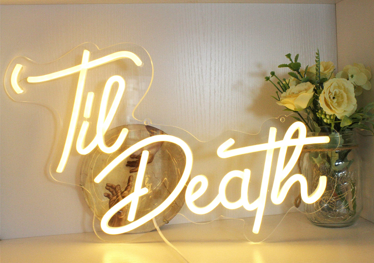Dakabuka Led Neon Sign - Til Death Wall Decor, Warm White, Acrylic, 16.9 X 10.2 Inches, Model Nl009 For Weddings & Parties