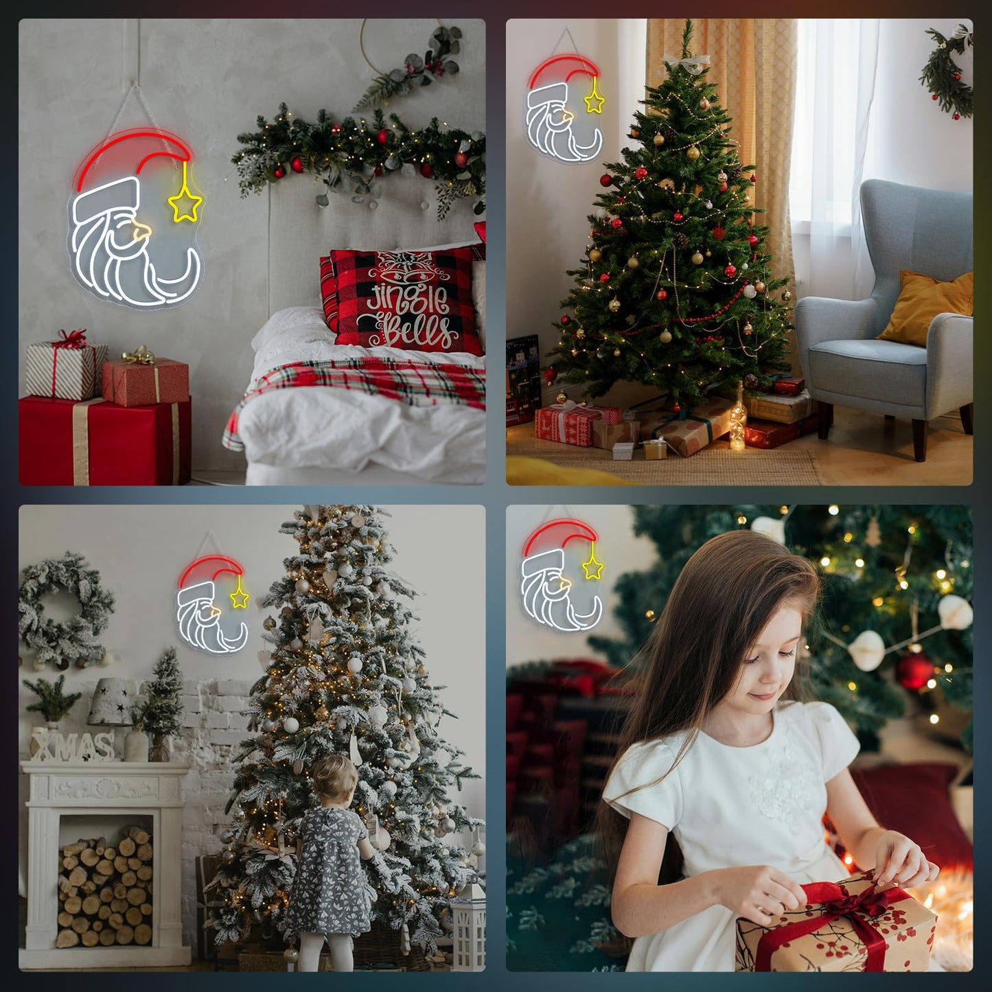 Dreamfort Moon Christmas Santa Neon Sign Cute Anime Neon Light Moon Star Neon Sign For Wall Decor Red Usb Neon Light Sign For Party Store Living Room Bar Door Kids Bedroom Christmas Gift