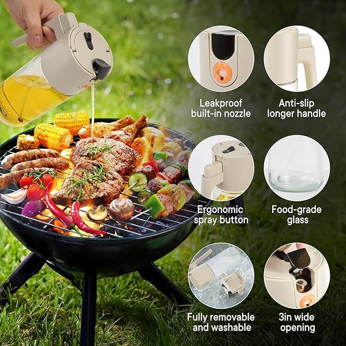 Oil Sprayer for Cooking with Leak-Proof Seal, One Touch Mist - 17oz Kitchen Oil Dispenser Bottle for Air Fryer, BBQ, Baking, Salad(White)