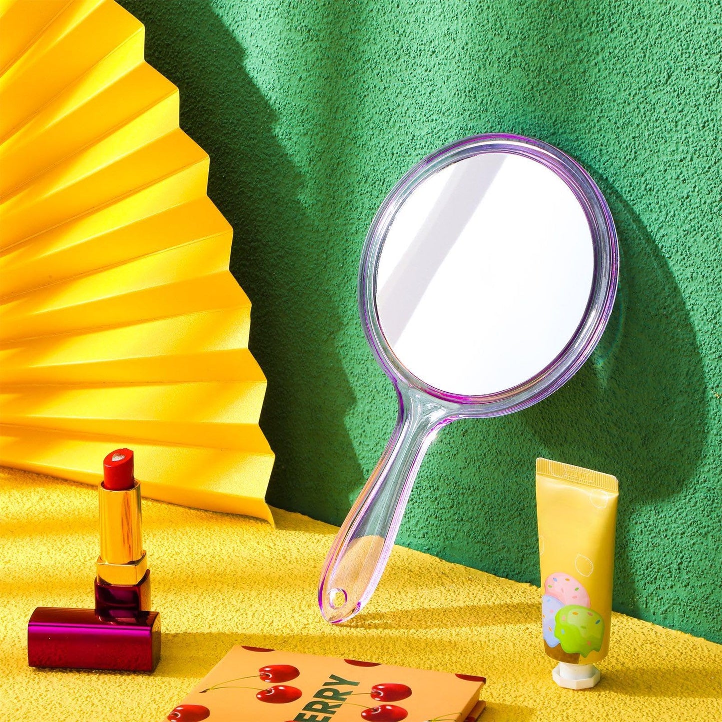 Jetec Double Sided Handheld Mirror - 1X/ 2X Magnifying Mirror with Handle - Rounded Shape Makeup Mirror (Purple)
