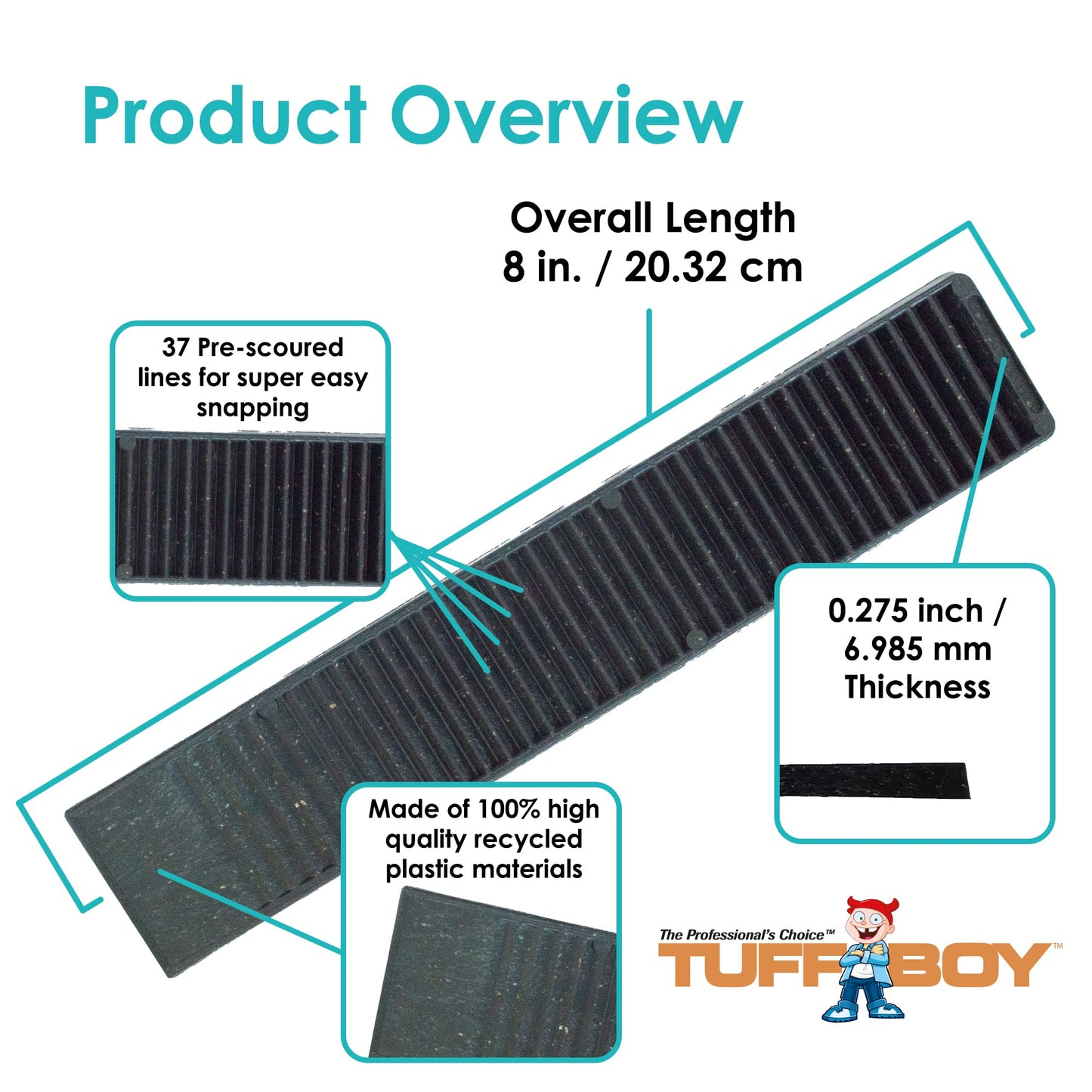 TUFFBOY Composite Shims and Leveling Wedges (12 Pack, 8") - Made in USA - Extreme Load Support Plastic Shims for Leveling - Table, Floor, Doors, Toilet, and Furniture Levelers