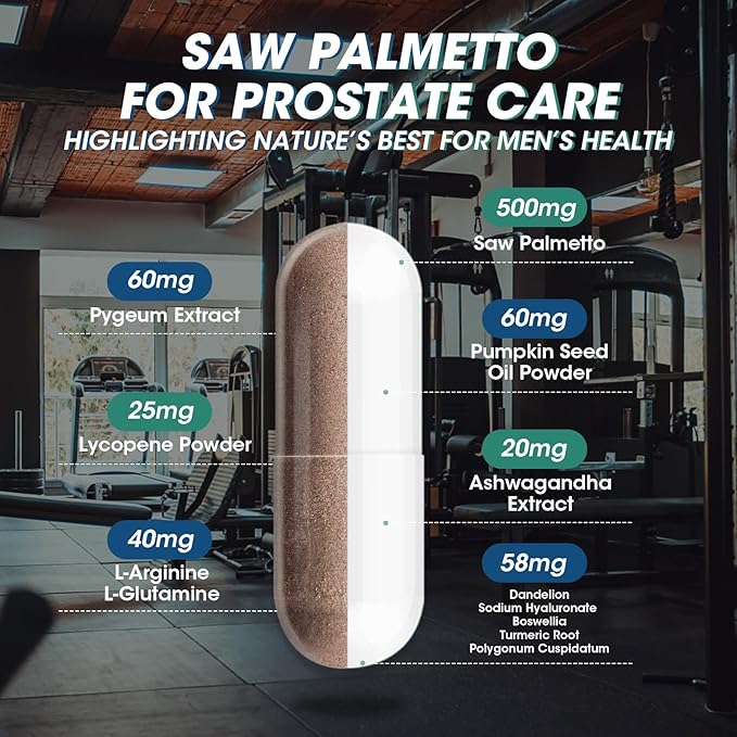 Saw Palmetto for Men 500mg - Prostate Support, Urinary & Hair Health Supplement with Pumpkin Seed Oil, Pygeum - Herbal Complex for Men's Wellness, Vegan Formula, 120 Capsules