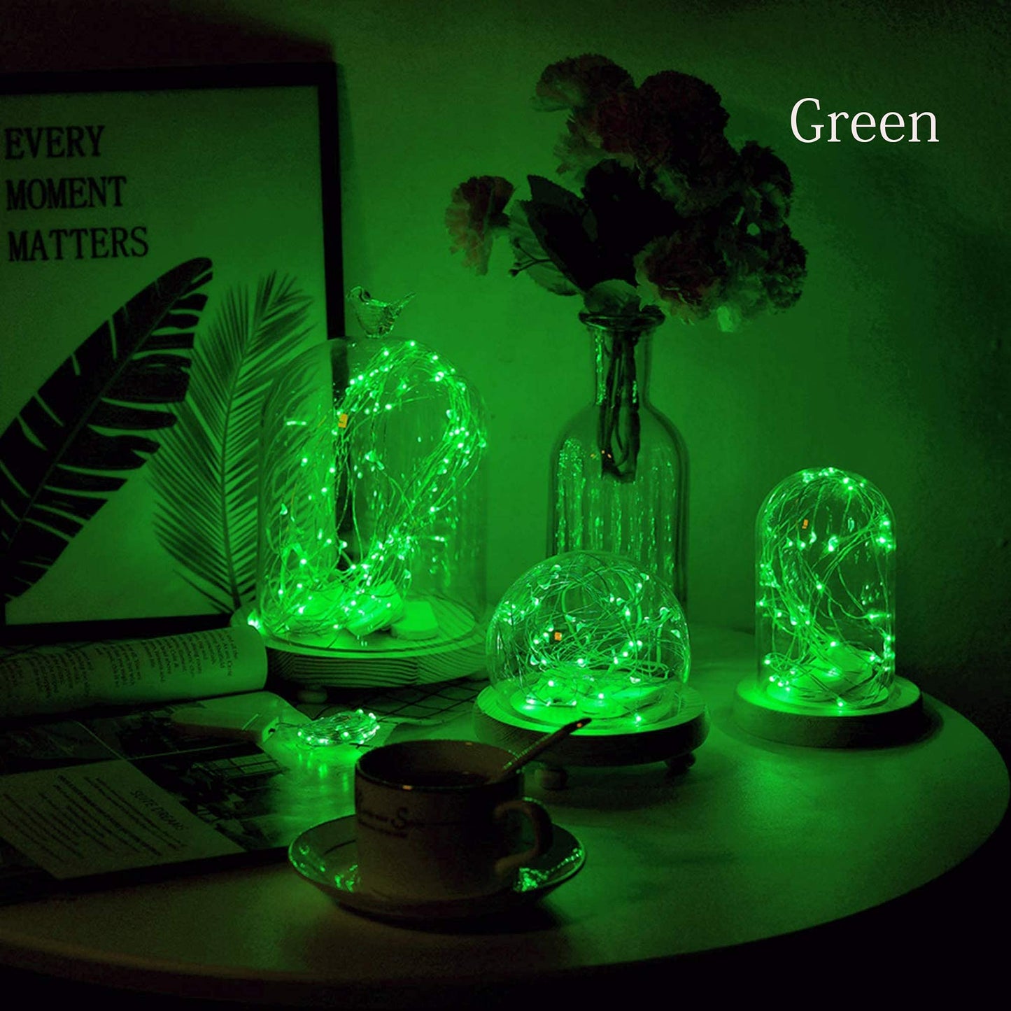 Vookry 8 Pack 30 Led Fairy Lights - 10 Ft Green Waterproof Silver Wire For Diy Crafts, Weddings, Parties, Christmas Decorations