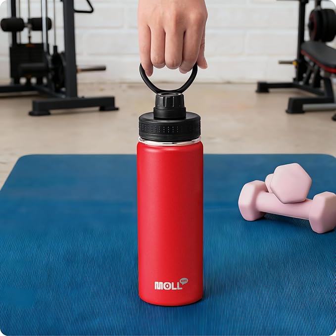 Insulated Water Bottle-22 oz Stainless Steel Vacuum Wide Mouth Sports Water Bottle with Silicone Boot-Reusable Metal Leak Proof Christmas Water Flask for Girls (Canyon Red)