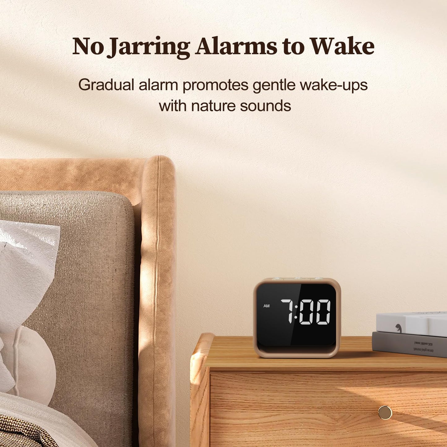 Housbay Wooden Sound Machine Alarm Clock for Bedrooms - Gentle Wake-Up with Birdsong, White Noise for Sleeping, Small Digital Clock for Phone-Free Routine - Maple Wood
