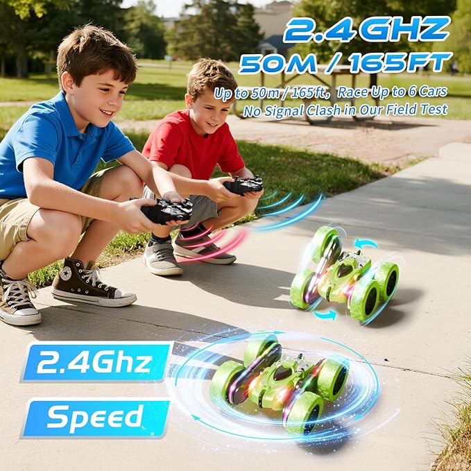 Remote Control Stunt Car – 4WD 360° Flip Double‑Sided RC Car LED Light Bar & Modular USB‑C Battery, 2.4 GHz Off‑Road Toy, Birthday for Boys Girls Ages 6‑12, Green