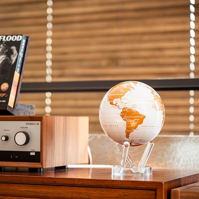 MOVA Globe – White and Gold 6” | Solar-Powered Rotating World Globe for Desk | Elegant Modern Decor | No Batteries or Wires