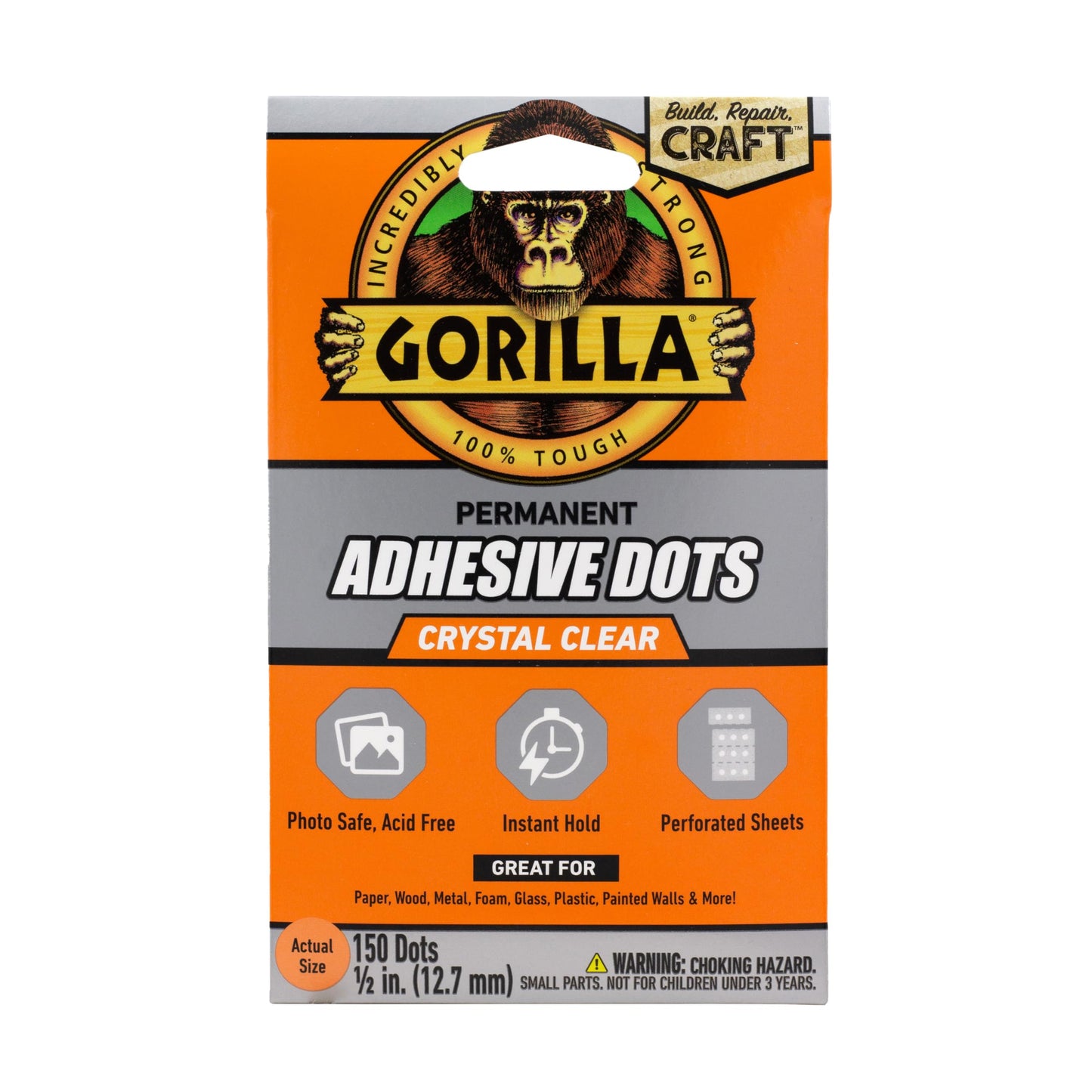 Gorilla Permanent Adhesive Dots, Double-Sided, Clear, 0.5" Diameter, 150 Pieces (Pack of 1) - No Mess, Photo Safe