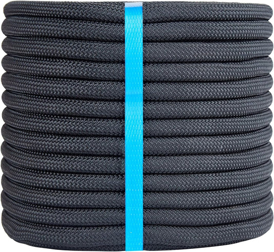 1/2 Inch 50ft Double Braided Polyester Arborist Rope, Heavy Duty Nylon Rope for Anchor, Tree Work, Cargo, Pulling, Sailing(Black)