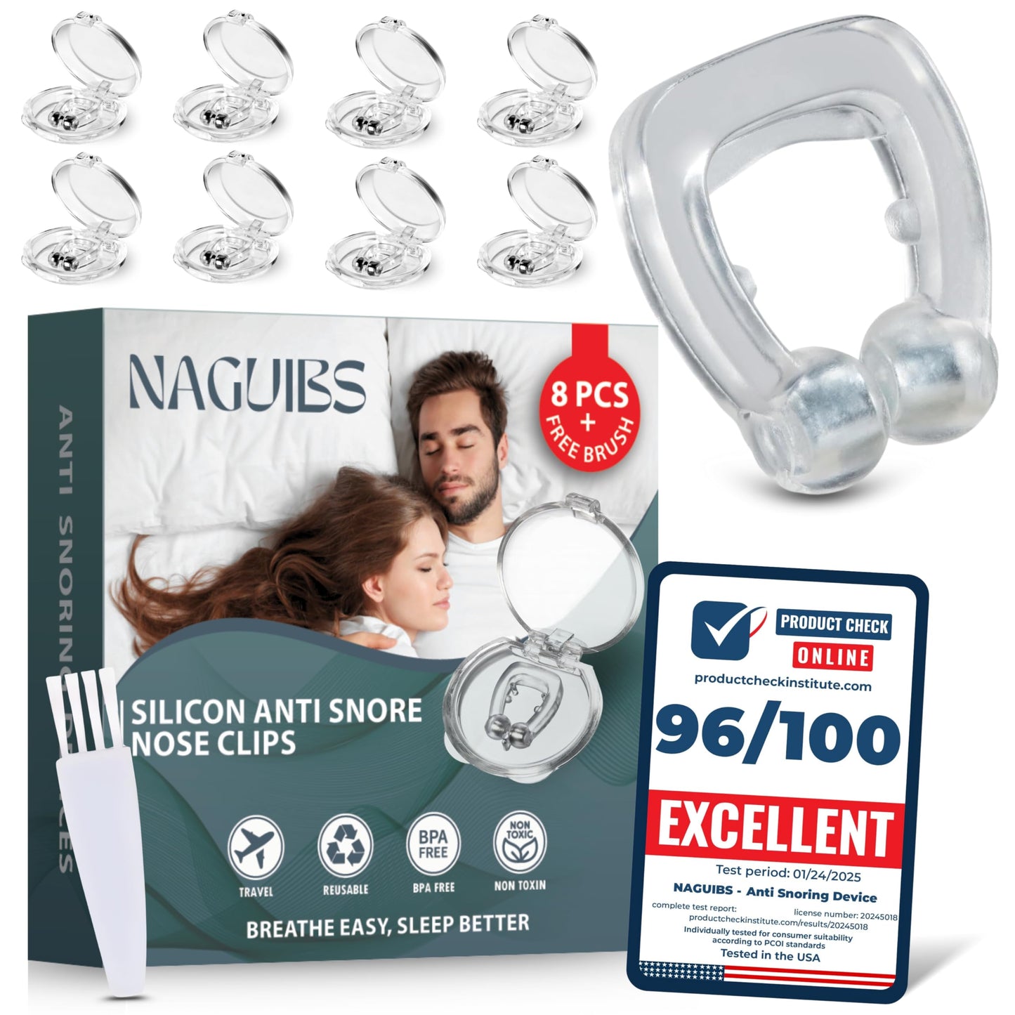 Premium 8 Pack Anti Snoring Devices Snore Stopper Magnet Silicone Nose Clips Efective Snoring Solution Support Breathing Enhance Sleep Experience for Comfortable & Quieter Sleep aid