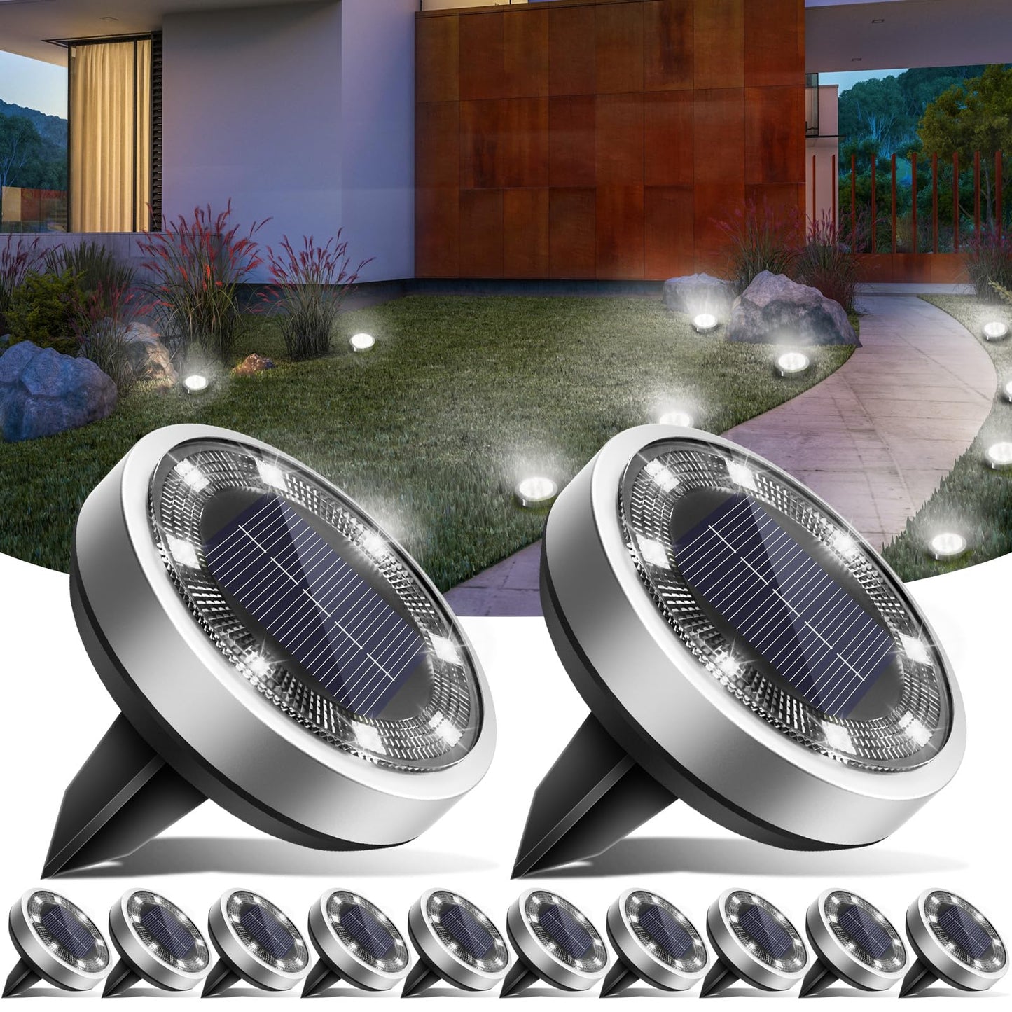 Vighep Solar Ground Lights 12 Pack Flat Solar Lights Outdoor Waterproof  Bright Led Solar Disc Lights  6000K Cool White Landscape Lighting For Outside Yard Garden Pathway Driveway Lawn