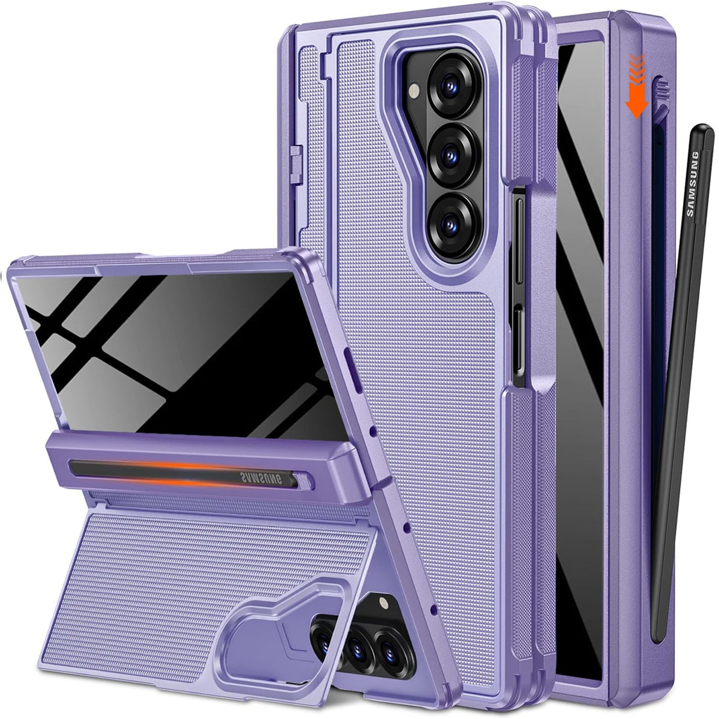 Ninki For Samsung Z Fold 7 Case With S Pen Holder & Hidden Kickstand, Built In Privacy Screen Protector Hinge Full Body Hard Pho