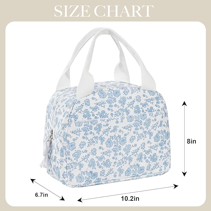 Lunch Bag for Women Insulated Lunch Box Reusable Cooler Bag Portable Cute Corduroy Leakproof Tote Bags for Travel, Work, and Picnic