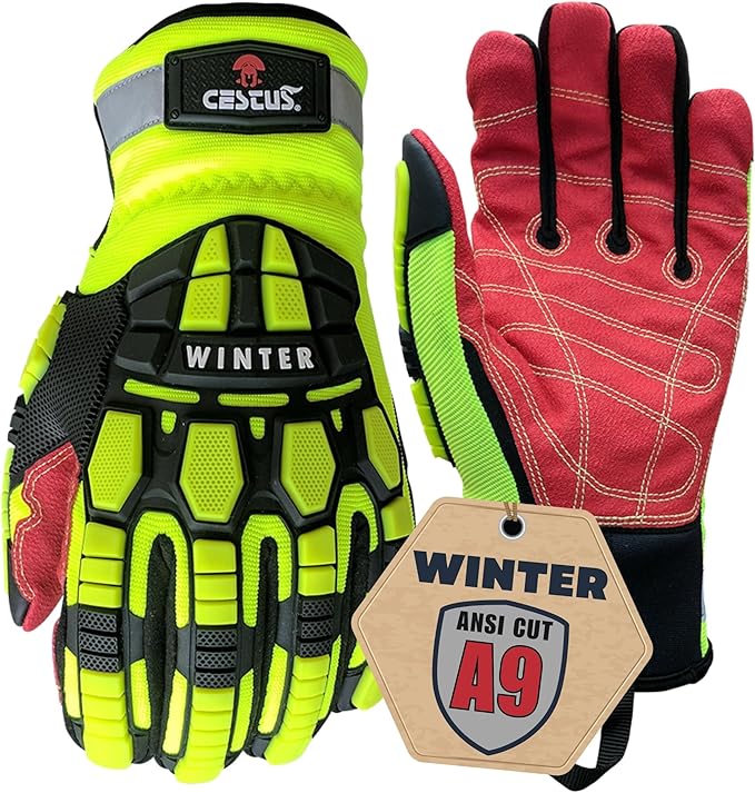 Cestus 5207, ANSI Cut A9 Winter Work Gloves for Men (1,3,10,50 pairs) Insulated Waterproof Impact Gloves for Cold Weather