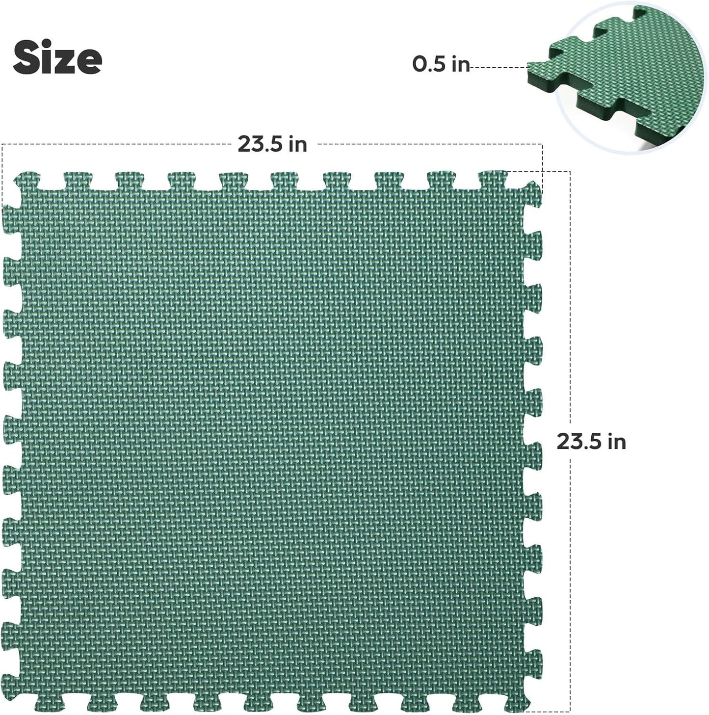 Home Gym Mat, Puzzle Exercise Mat, EVA Interlocking Foam Floor Tiles for Home Workout Equipment and Kids' Play Areas - Blue, 24 in x 24 in x ½ in - (Green, 12 Pack (48 SQ FT))