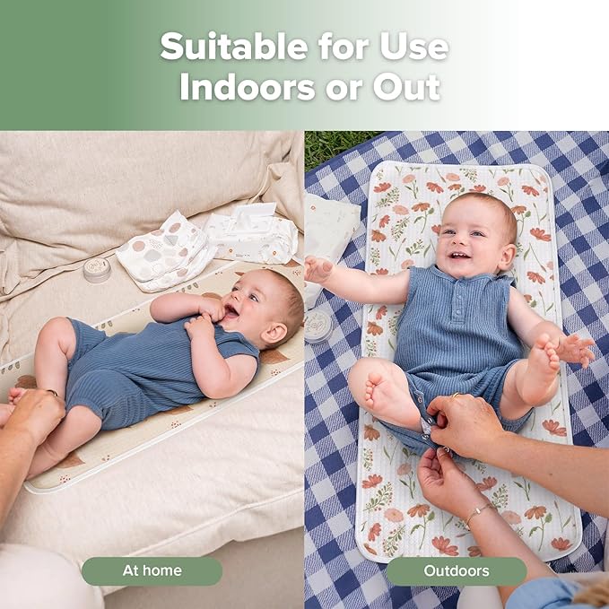 haakaa Waterproof Changing Pad Liners, 100% Cotton, Soft & Breathable (2pcs, 13" x 27.5" Velvet Bloom+Love Leaves)
