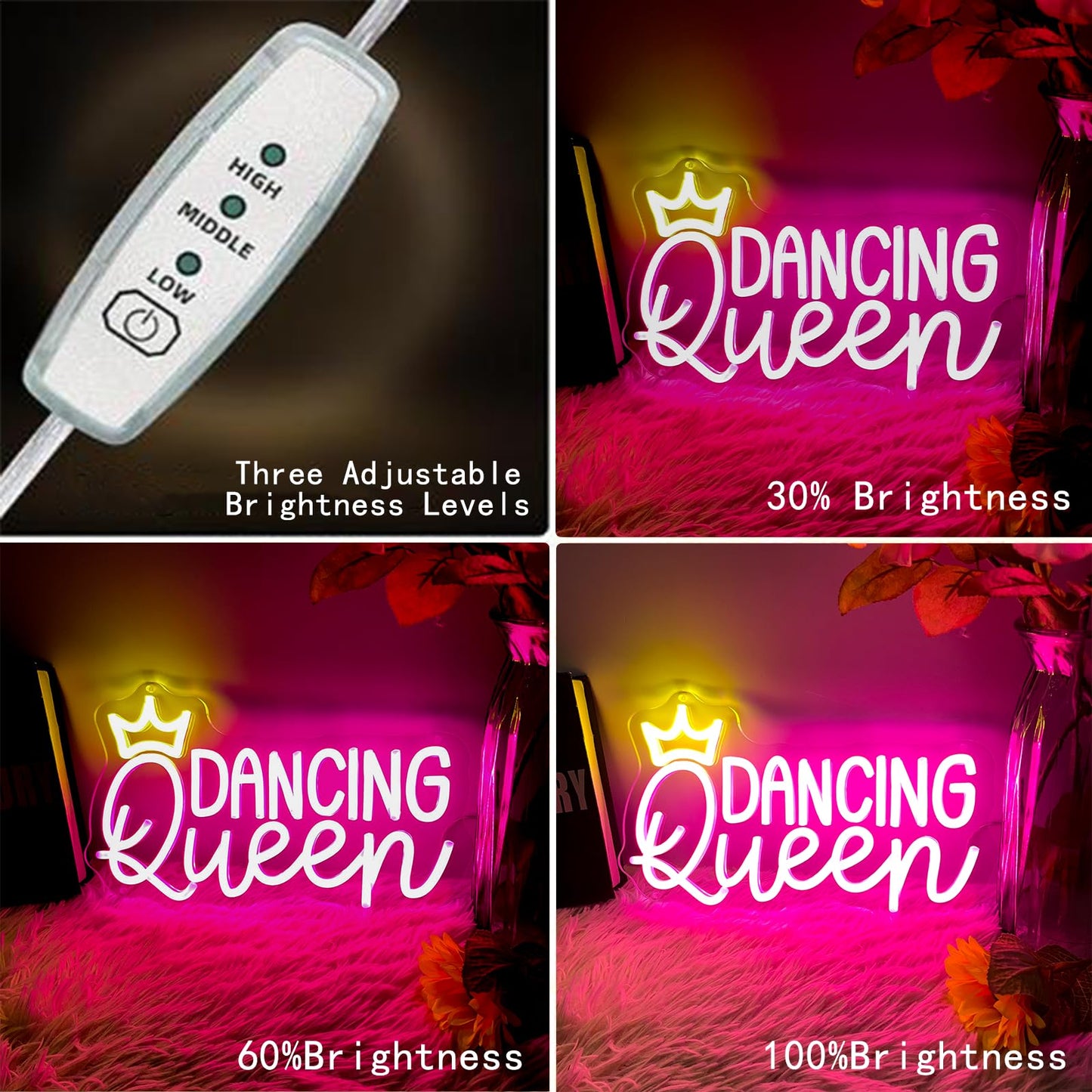 Dancing Queen Neon Sign LetS Dance Dimmable Led Signs For Wall Decor Neon Lights For Dance Room Dancing Party Bar Club Birthday Party Decoration Gift For Girl Kid Lover 35Cm*21Cm
