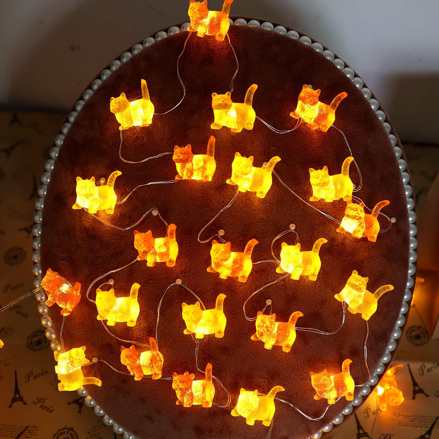Solar Cat String Lights - Christmas Thanksgiving Holiday Decor - Waterproof Kitty Fairy Lights For Garden  Patio Summer Parties - Solar Powered Cat D?Cor For Festive 40Led 14Ft Fence Window Pond