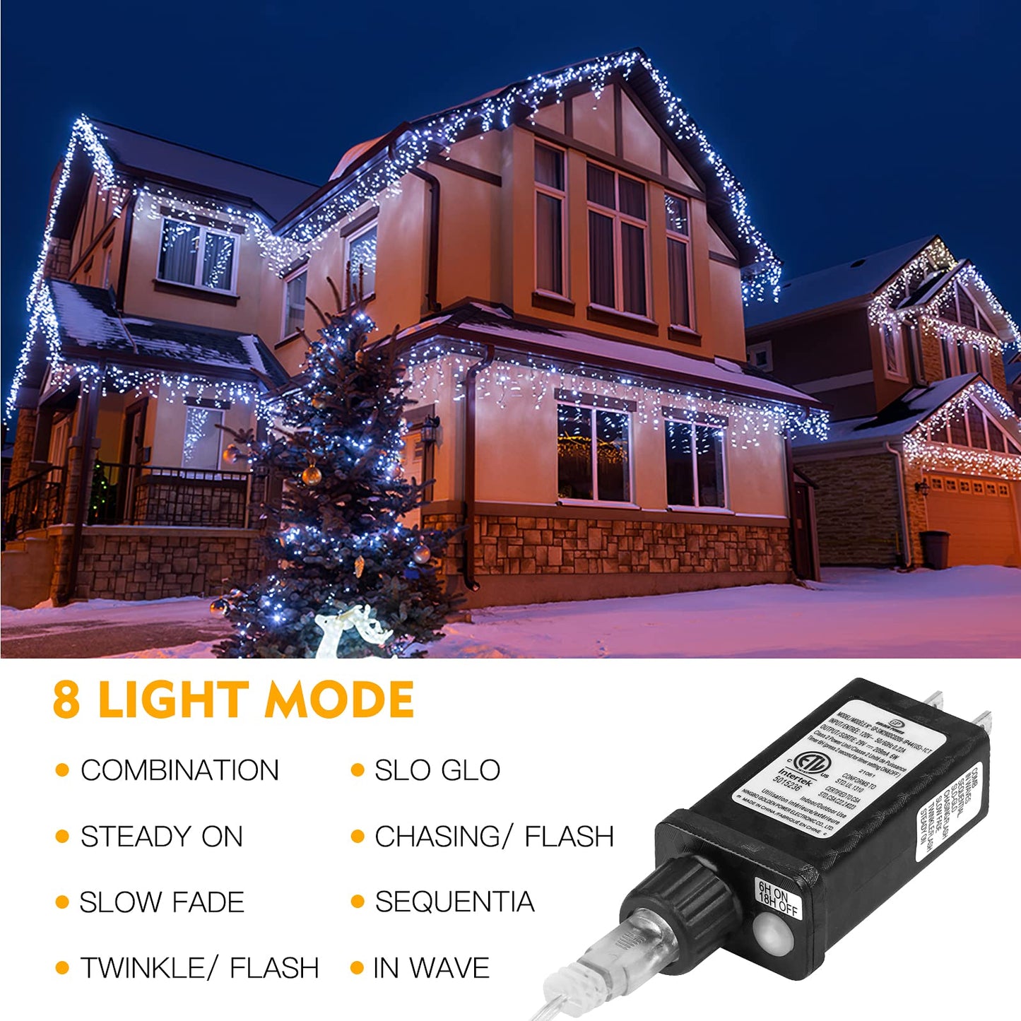 AGIRL 400 LED Icicle Lights Outdoor, Waterproof Fairy String Lights, 32.8Ft, White, Model GP-SW240DC0250-IP44