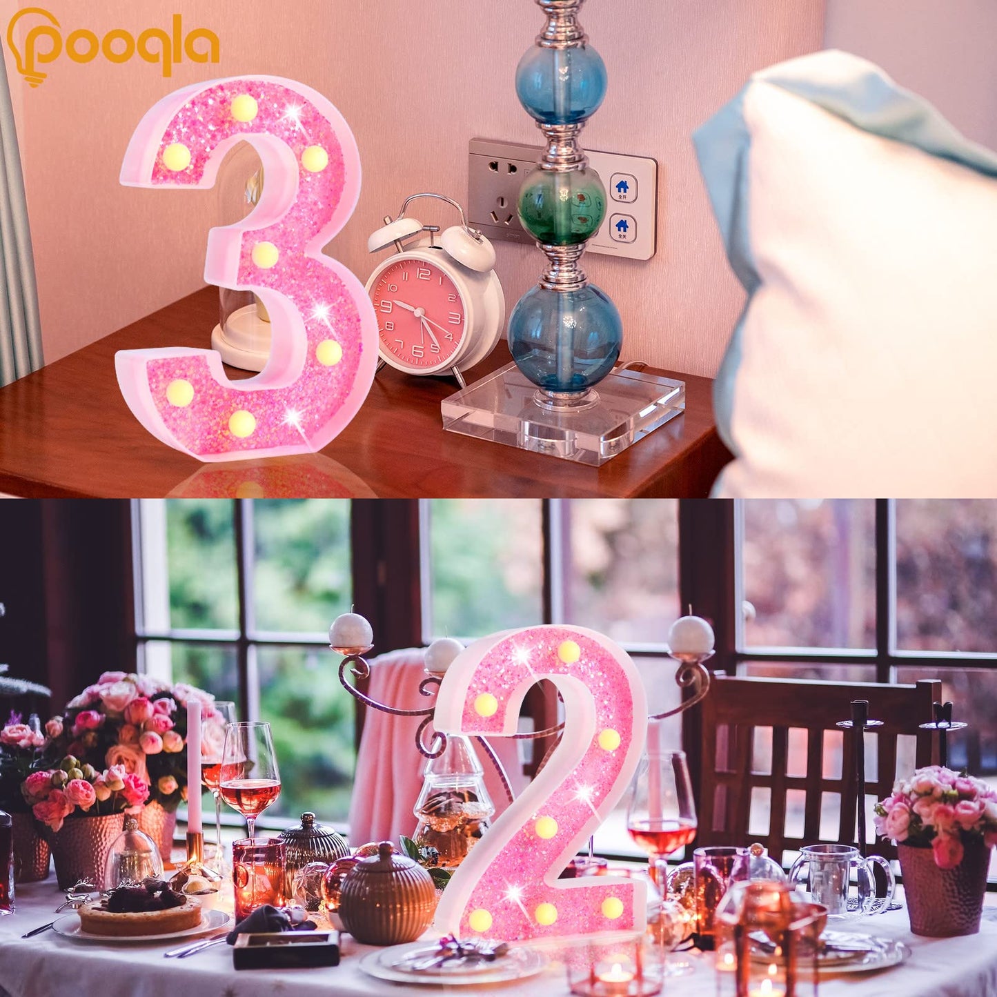 Pooqla Marquee Number Light - Battery Powered Pink Number 4 for Birthday, Wedding, Home Bar Decoration