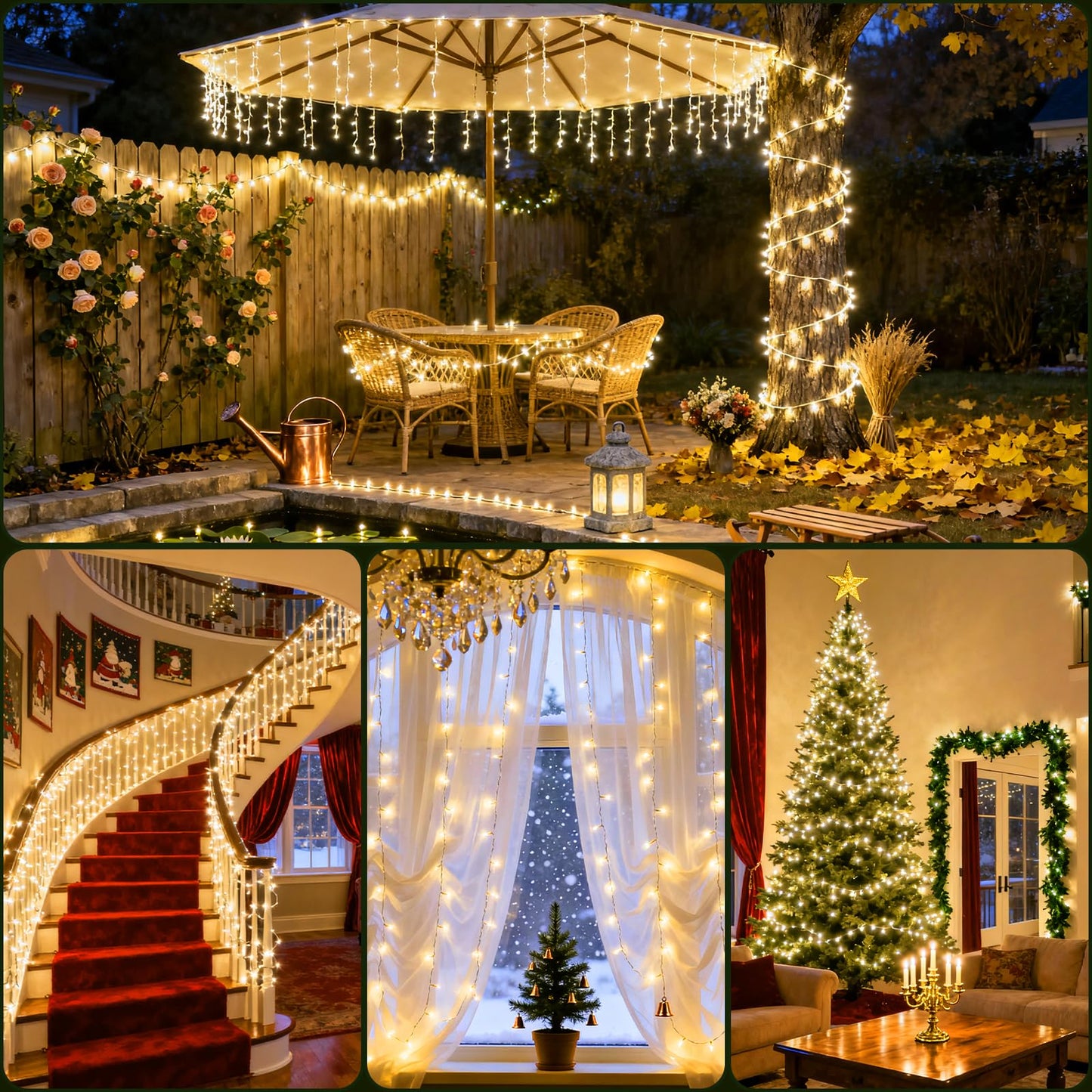Lycklig Fairy Lights Plug In 195Ft 3000Led Warm Christmas Garland Lights With Timer Remote Waterproof Fire er Twinkle Cluster String Light For Bedroom Wreath Party Wreath Tree Decor Green Wire