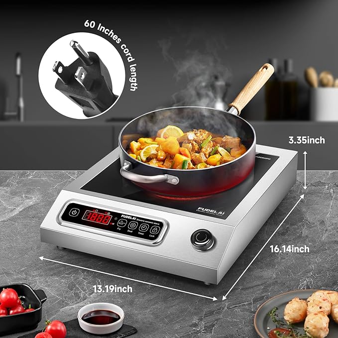 1800W Commercial Grade Electric Cooktop with 9 Power Levels - Electric Burner with EUROKERA Micro-Ceramic Panel, Infrared Cooktop with Timer, Safety Lock, For Restaurant, Home Kitchen Use