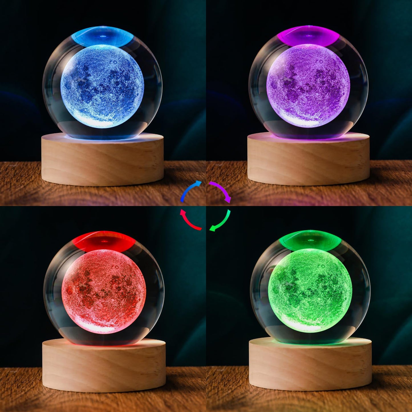 Qianruna 3D Moon 60Mm Crystal Ball Astronomy Universe Gifts 3D Moon Model Led Lamp Globe Night Light Physics Gifts For Kids Men Women Him Her Dad Science Teacher