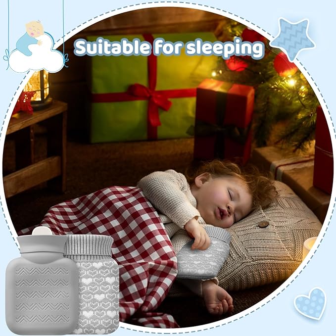 Amylove Mini Hot Water Bottle 320ml for Hot & Cold Compress with Cover Silicone Microwave Heating Small Water Bag for Travel Pain Relief Holiday Gifts (Gray)