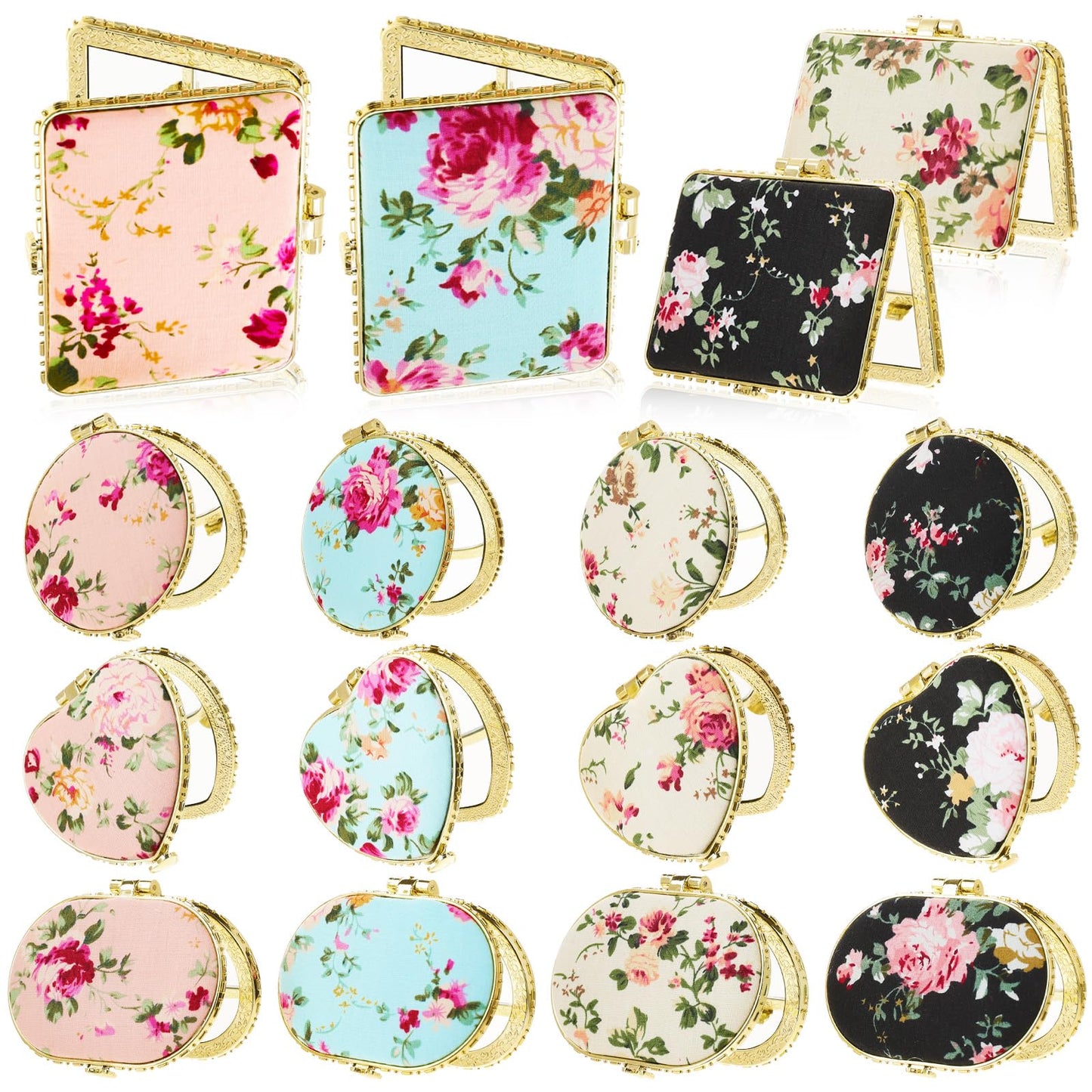 Agolctry 16 Pcs Compact Mirror Bulk Mini Mirror for Purse Small Pocket Mirror for Women Girls Floral Tea Party Favors for Makeup