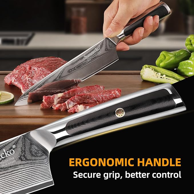 Sunnecko Damascus Kitchen Knife Set 5 Piece, Sharp Chef Knife Set with Kitchen Scissors, Professional Kitchen Knives Sets Full Tang with Gift Box