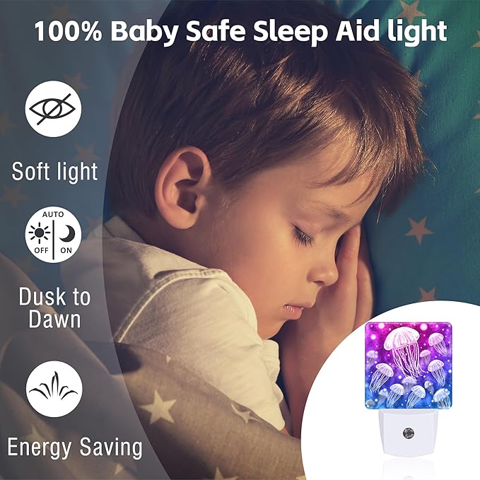 Magic Fantasy Jellyfish Night Light, Glow Jellyfish Marine Life Dusk to Dawn Night Light Plug in, 0.5W Energy Saving Sleep Friendly NightLight for Kids Boys Girls Home Decor