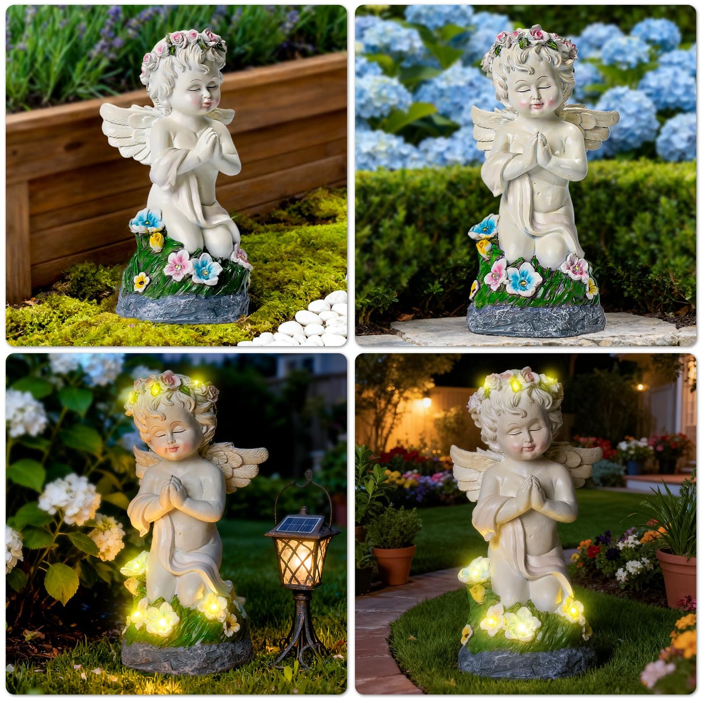 Pohabery Angel Garden Decor Solar Angel Figurines With Flower Lights Birthday Gifts For Women Angel Statue For Patio Lawn Yard Balcony Home Decor