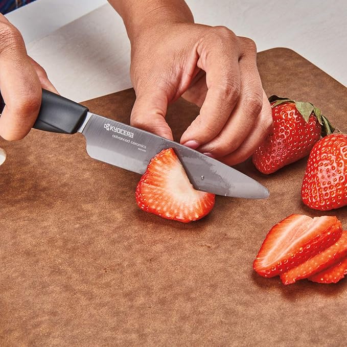 Kyocera 5 piece Ceramic Knife Block Set, Black Patented Blade Sizes: 7", 5.5", 5", 4.5", Stainless