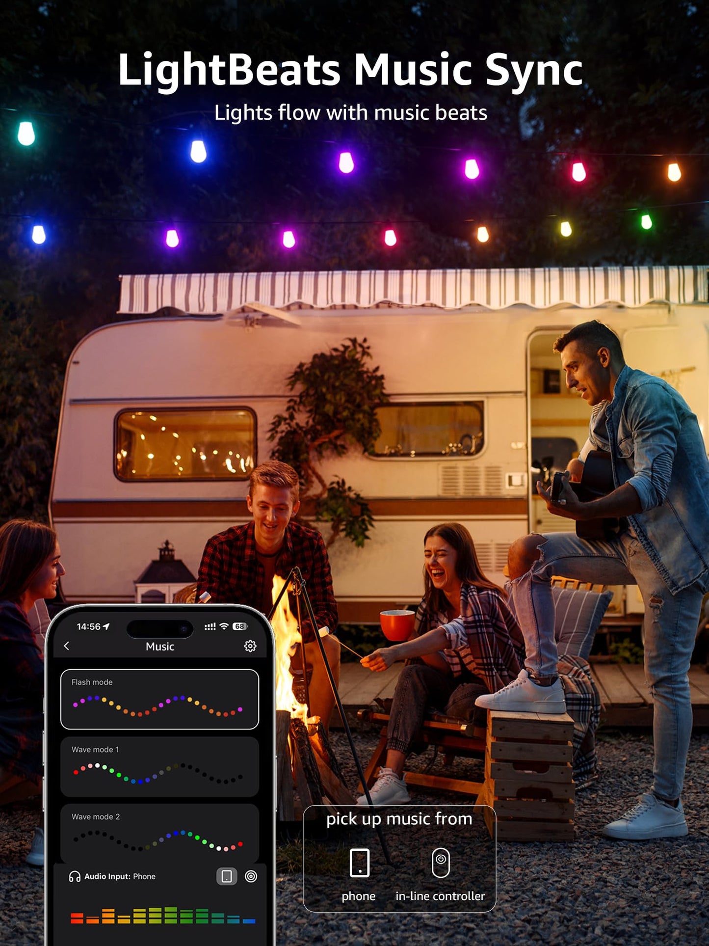 Lepro ZB1 AI Smart Outdoor String Lights APP Control, 54(42+12) ft RGB+IC+Warm White Outdoor Lights 15 LED Bulbs, Alexa Google Home Enable, AI Generated Lighting LLM, NO Remote 2.4 GHz WiFi+Bluetooth