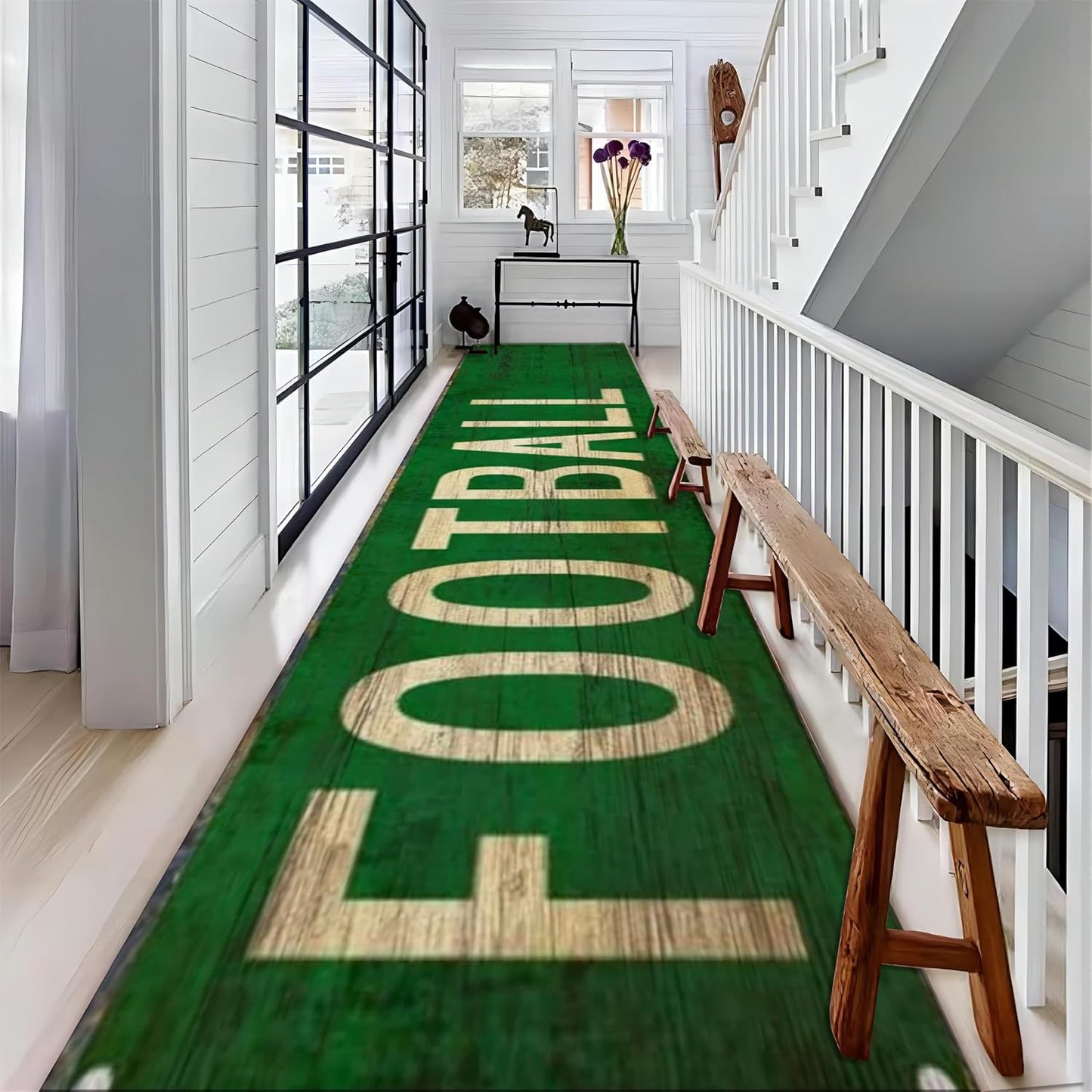 Sports Runner Rug, 2x8ft, Football Indoor Floor Rugs, Indoor Decor Thin Low Pile Easy Clean Rugs, Non-Shedding Reduce Noise Washable Non-Slip Carpets for Bedside Family Kitchen