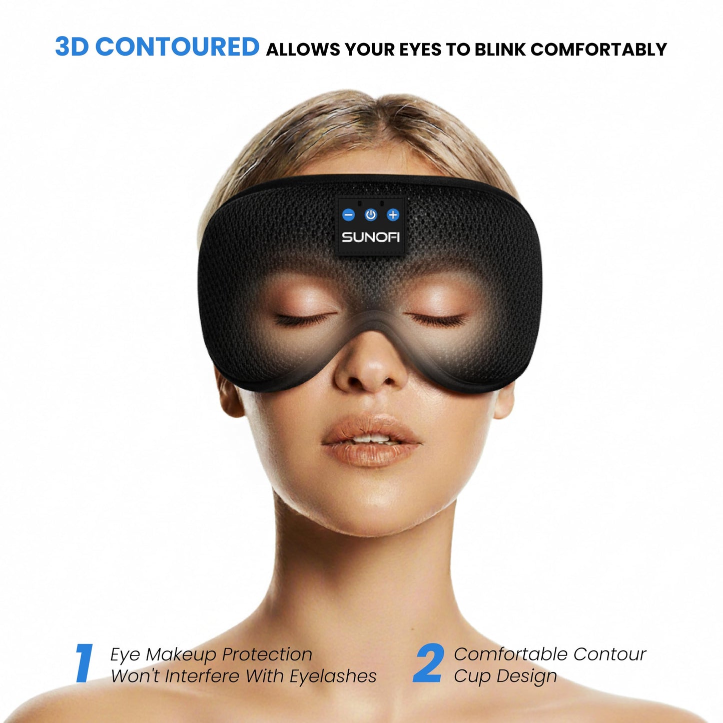 SunoFi Sleep Headphones Bluetooth 5.4, 3D Sleep Mask with Ultra-Thin HD Stereo Speakers, Wireless Music Eye Mask Headphones for Side Sleepers, Travel, Relaxation