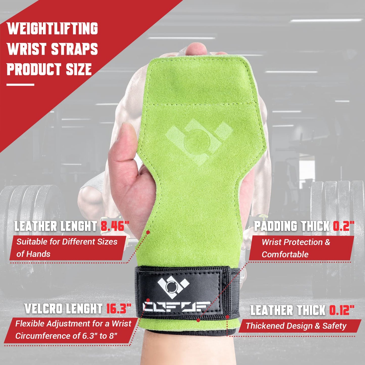 COFOF Weight Lifting Wrist Strap,Double Layer Leather Weightlifting Wrist Strap for Deadlift and Powerlifting, Adjustable Neoprene Padded Gym Workout Lifting Wrist Hooks for Men/Women(Pair)