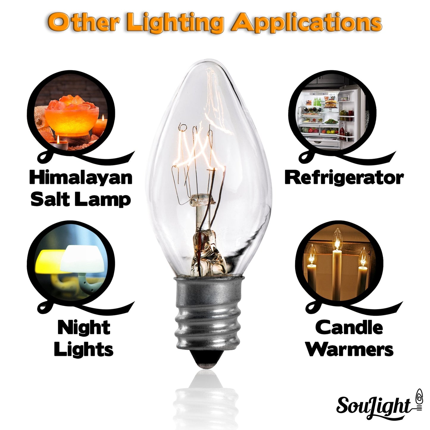 SouLight Salt Lamp Light Bulb - 15 Watt Replacement Bulbs for Himalayan Salt Lamps & Baskets, Chandeliers, Candle & Wax Warmers, Night Light Bulbs. E12 Socket, C7, Warm White – 12 Pack