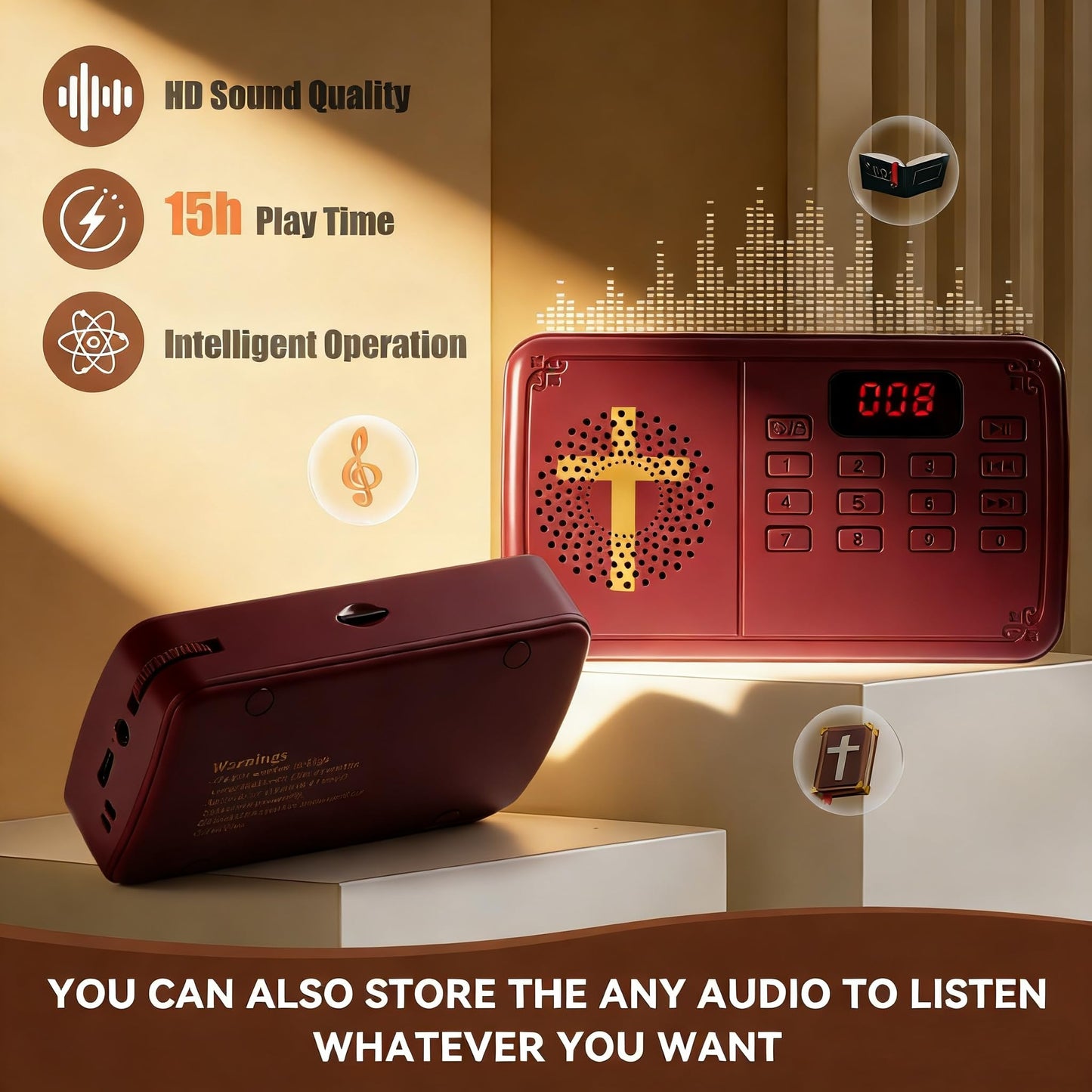 KJV Audio Bible Player for Seniors - Electronic Talking Bible with Old & New Testament (King James Version), Audible Audiobook for Grandma, Mother, Grandfather, Father